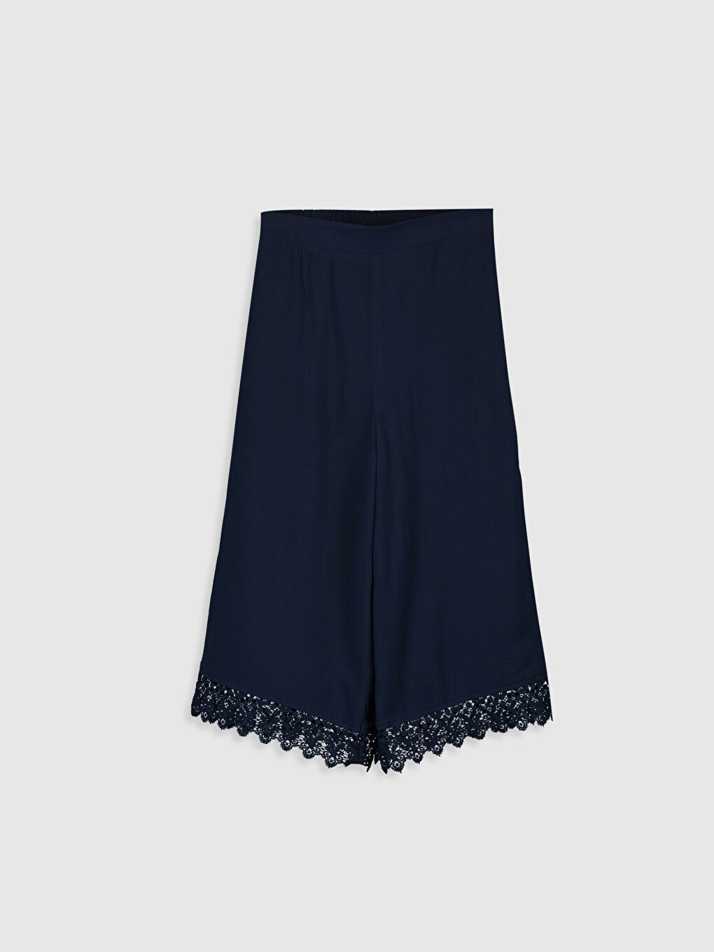 Lacivert Beli Lastikli Basic Viskon Kız Çocuk Kapri