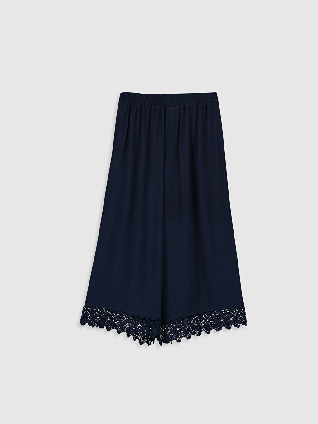 Lacivert Beli Lastikli Basic Viskon Kız Çocuk Kapri-1