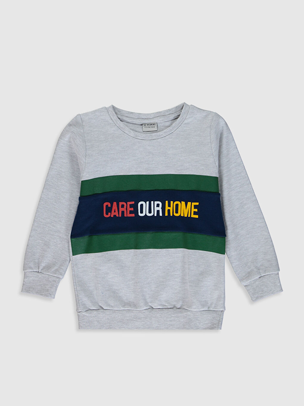 Gri Bisiklet Yaka Uzun Kollu Erkek Çocuk Tişört