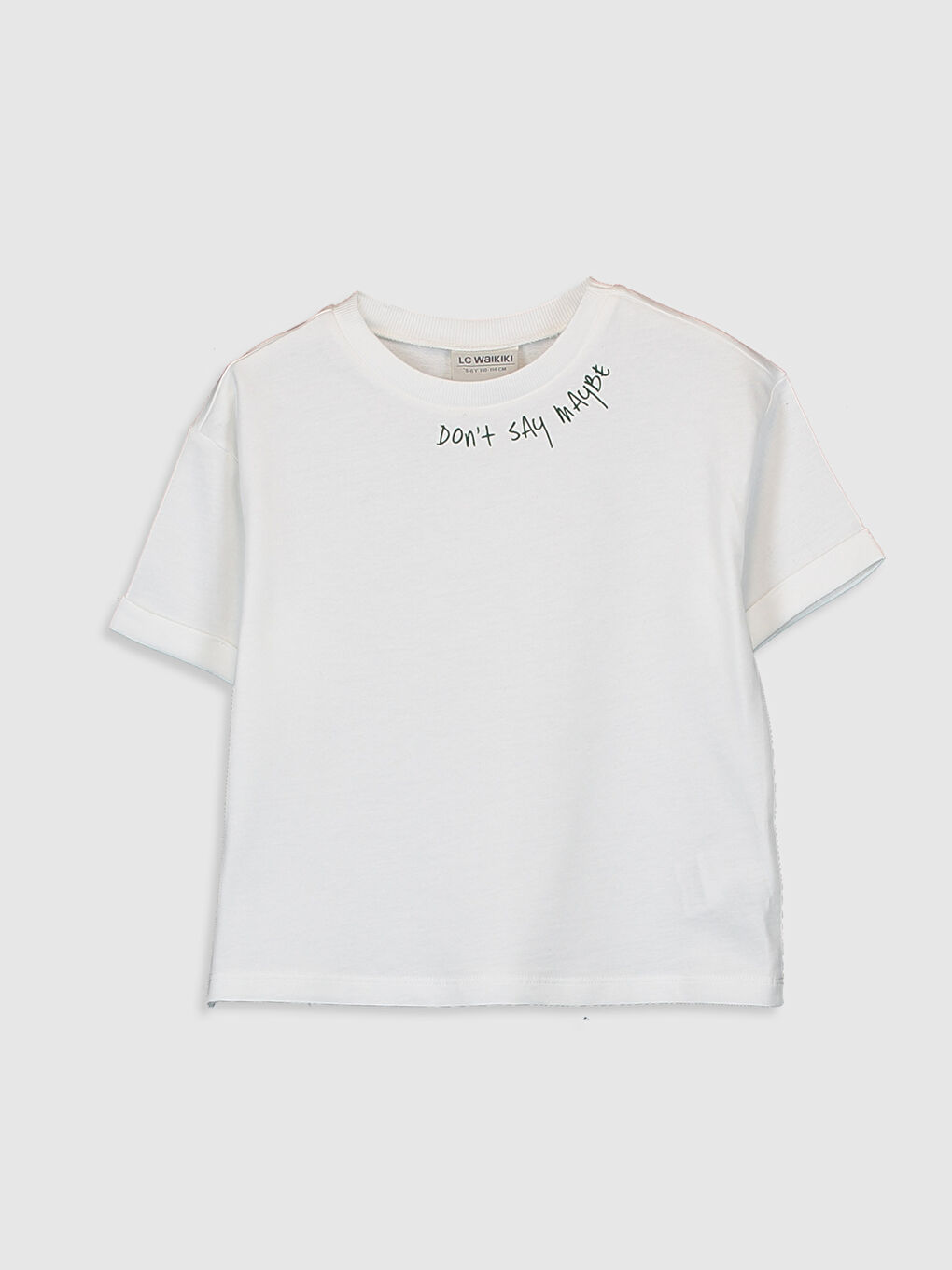 Ekru Bisiklet Yaka Kısa Kollu Kız Çocuk Tişört