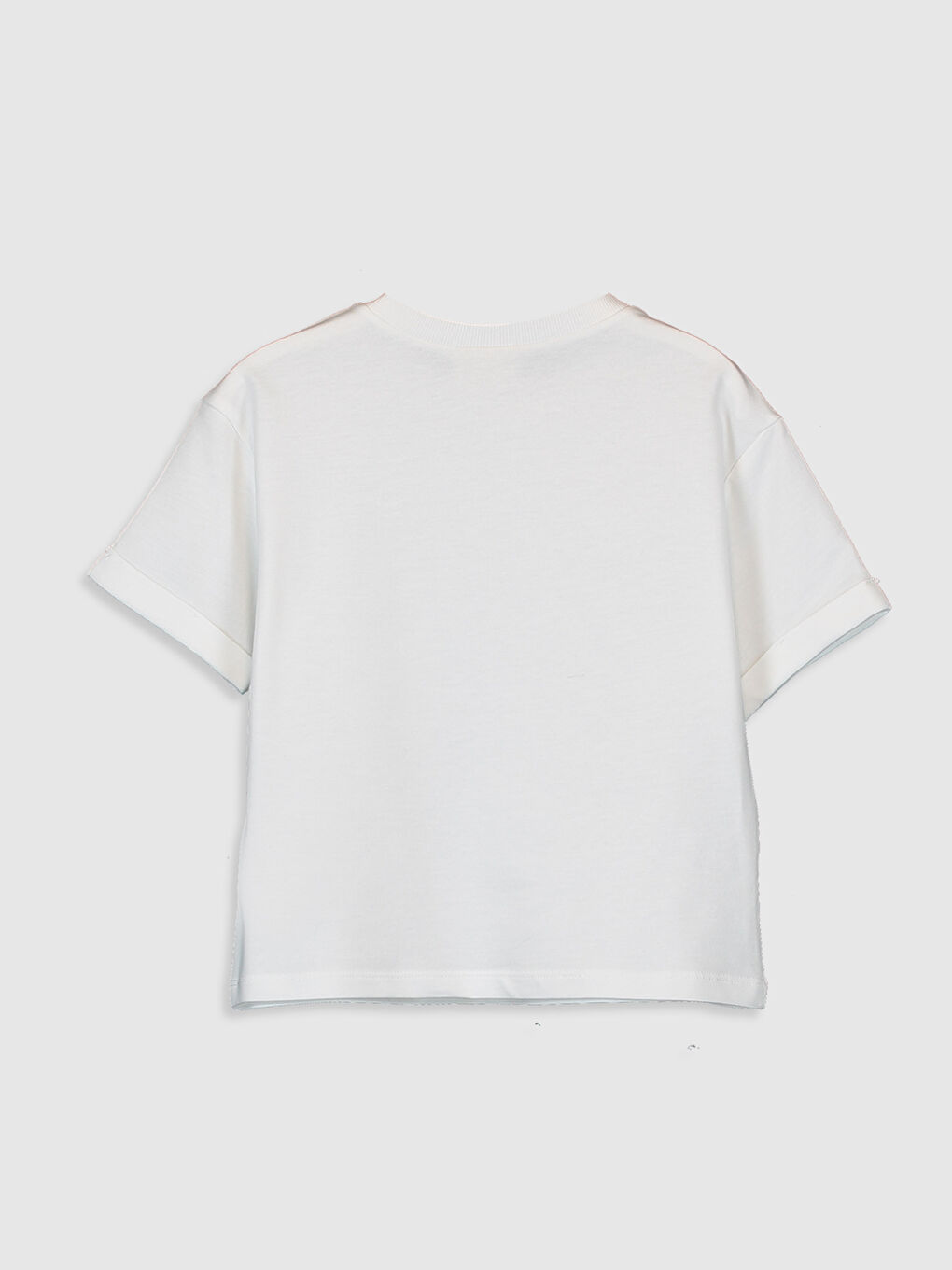 Ekru Bisiklet Yaka Kısa Kollu Kız Çocuk Tişört-1