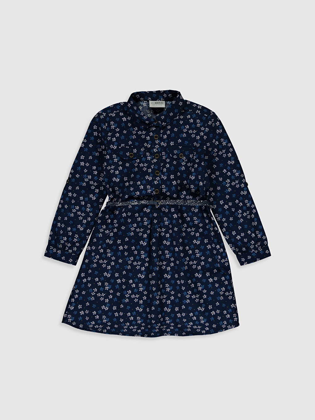 Lacivert Uzun Kollu Kız Çocuk Elbise