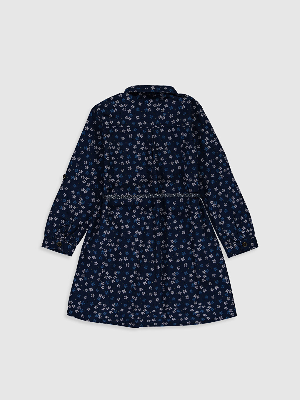 Lacivert Uzun Kollu Kız Çocuk Elbise-1