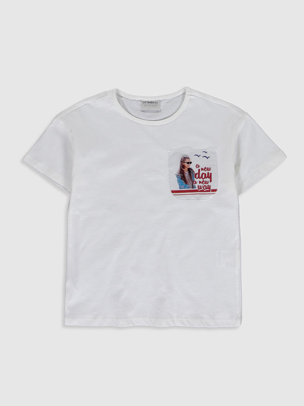 Ekru Bisiklet Yaka Kısa Kollu Kız Çocuk Tişört