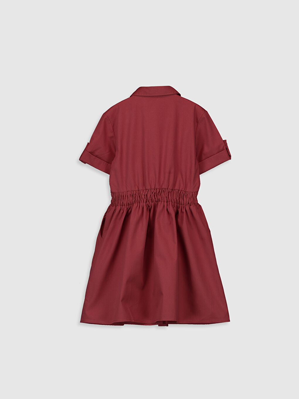 Kırmızı Gömlek Yaka Basic Kısa Kollu Poplin Kız Çocuk Elbise-1