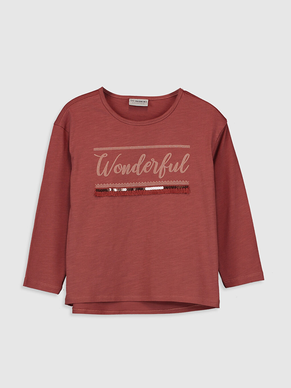 Kırmızı Bisiklet Yaka Uzun Kollu Kız Çocuk Tişört