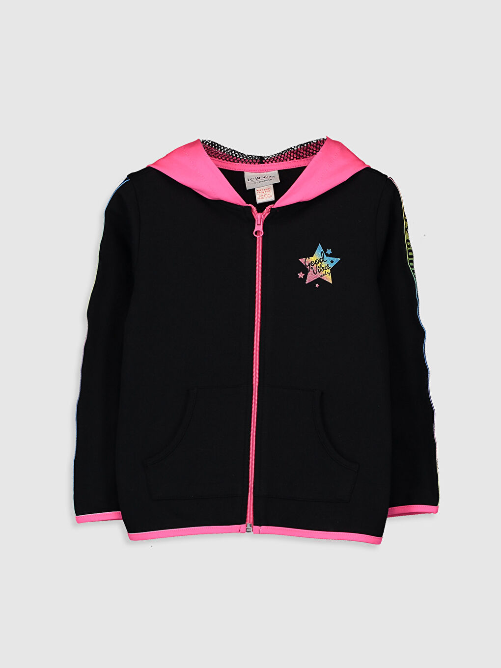 Siyah Kız Çocuk Fermuarlı Kapüşonlu Sweatshirt-2