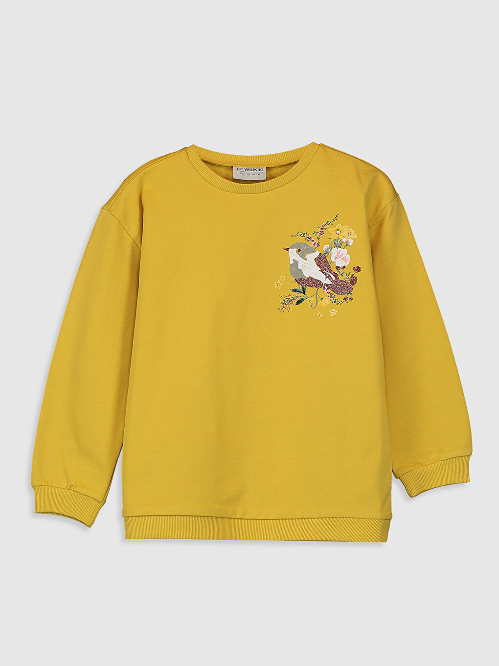 Sarı Bisiklet Yaka Uzun Kollu Kız Çocuk Sweatshirt