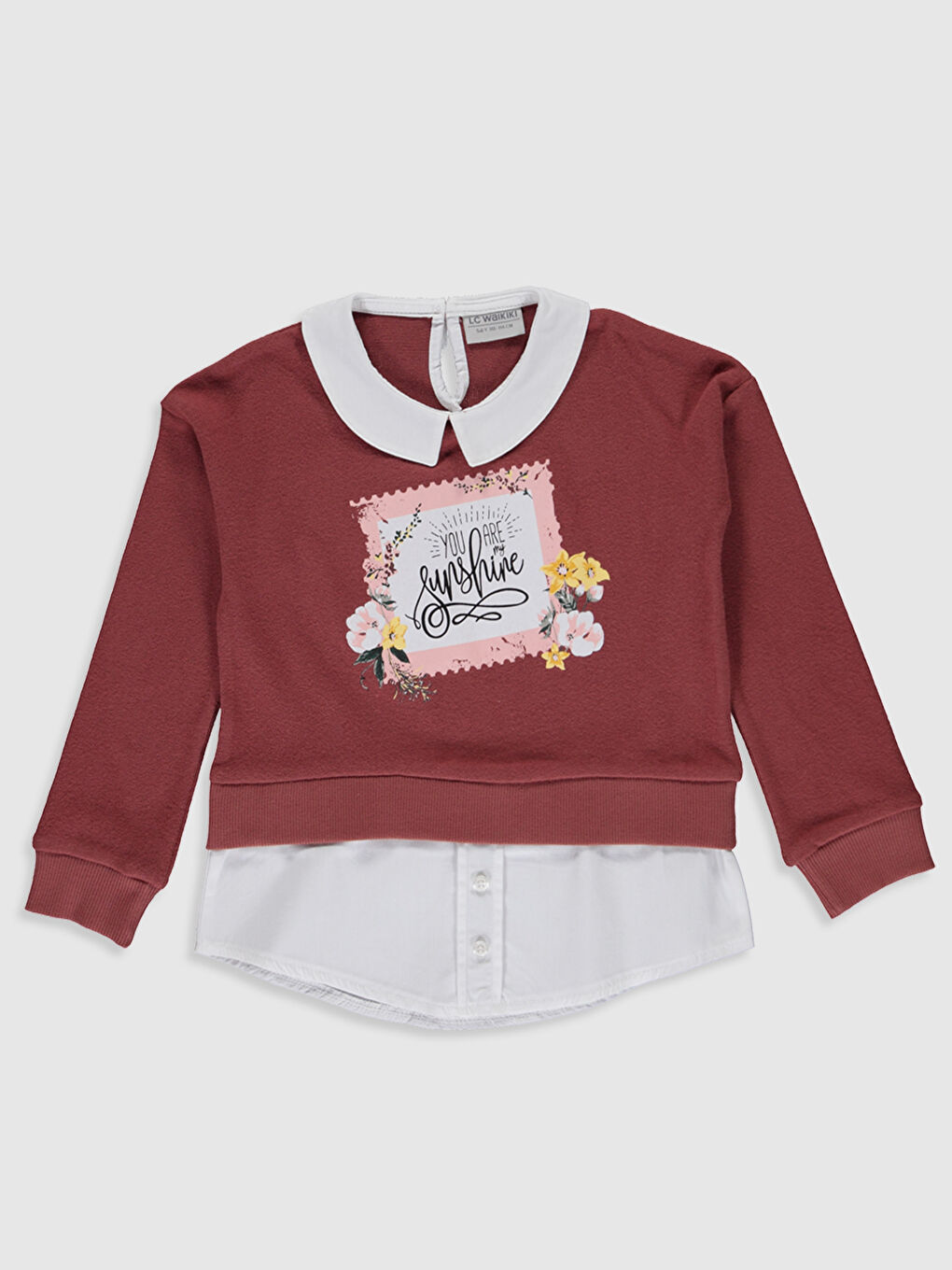 Turuncu Gömlek Yaka Baskılı Uzun Kollu Kız Çocuk Sweatshirt