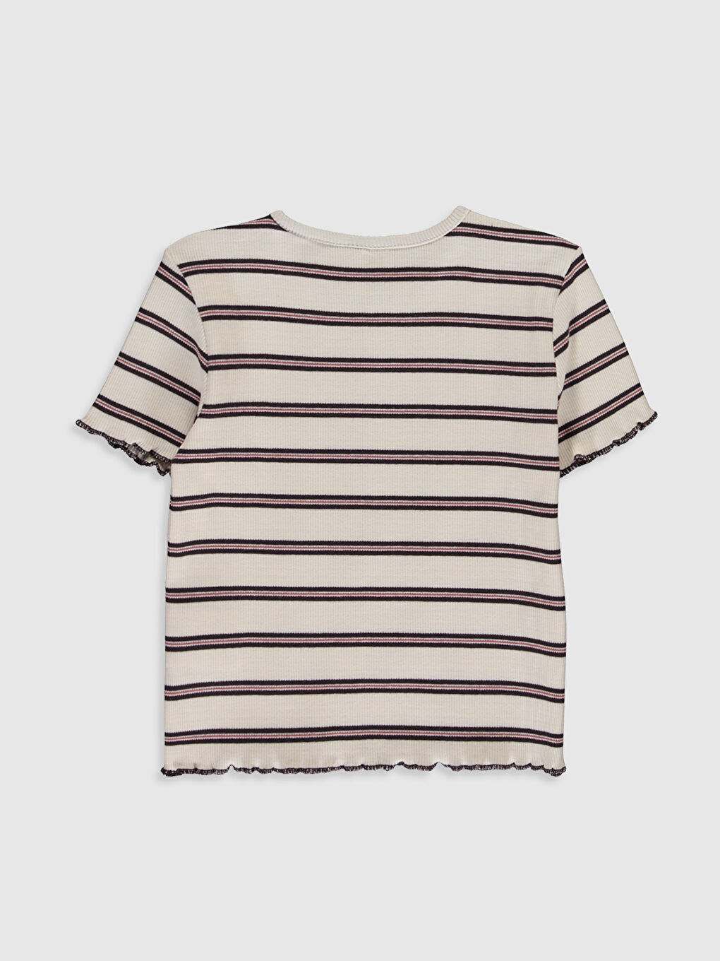 Kahverengi Bisiklet Yaka Kısa Kollu Kız Çocuk Tişört-1