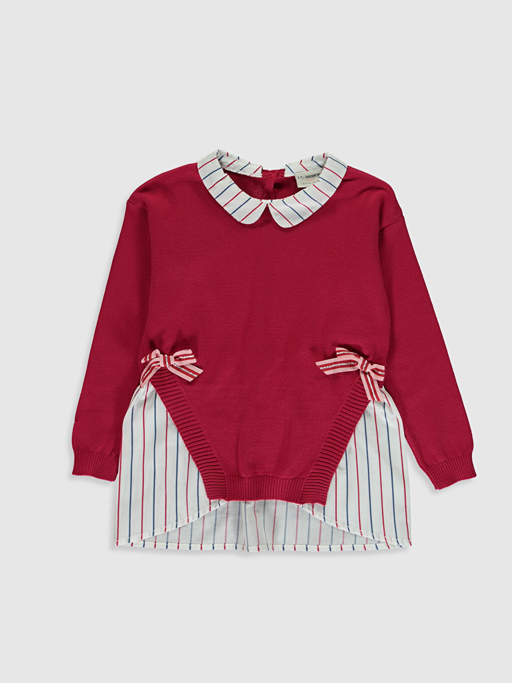 Kırmızı Bebe Yaka Uzun Kollu Kız Çocuk Kazak