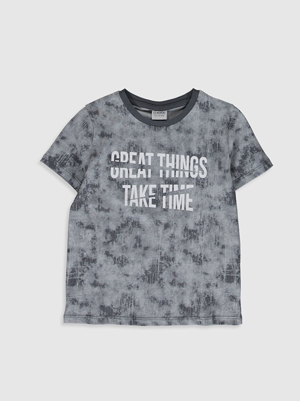 Gri Bisiklet Yaka Kısa Kollu Erkek Çocuk Tişört