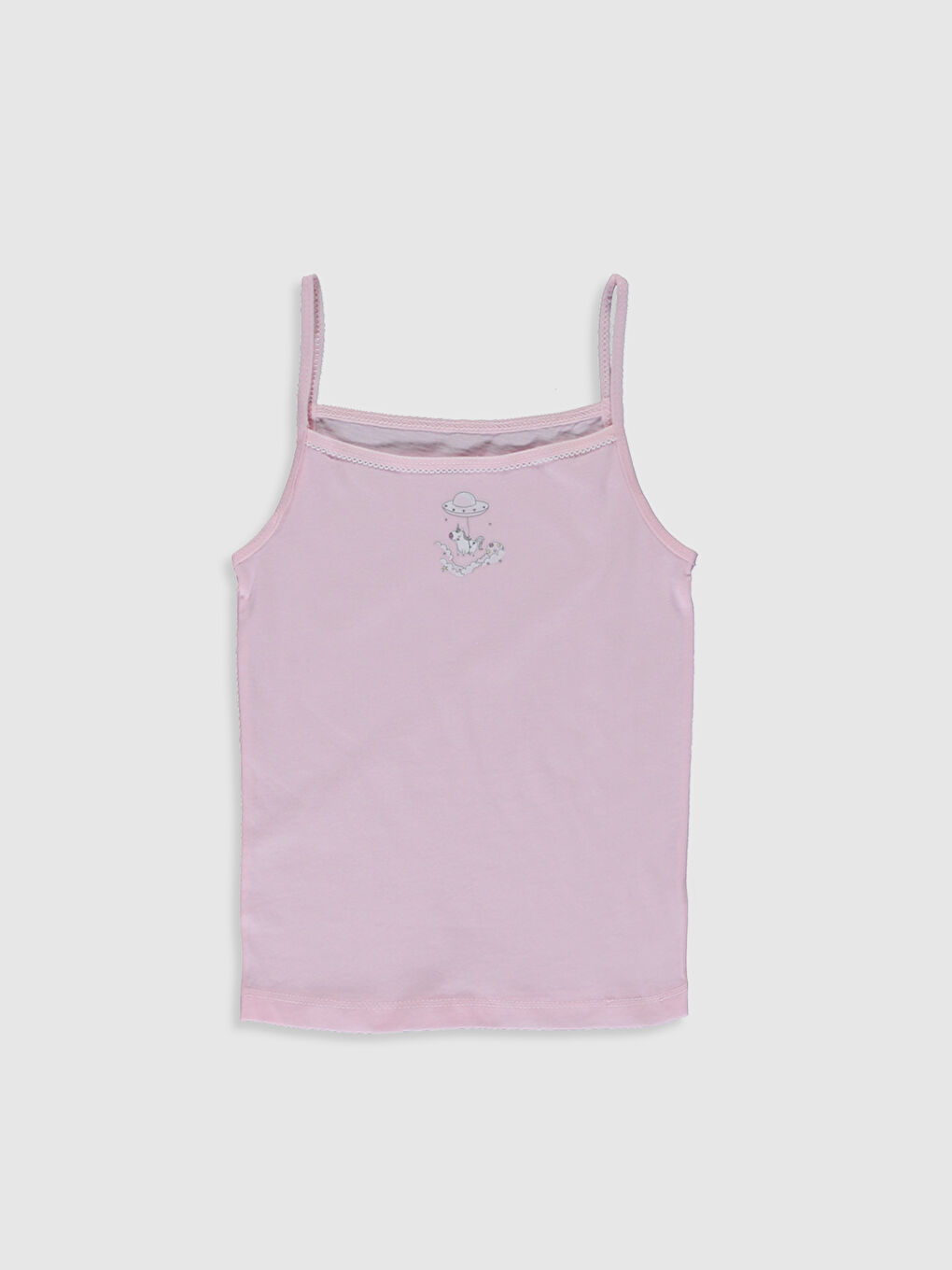 Pembe Kare Yaka Baskılı Askılı Kız Çocuk Atlet 2'li-2