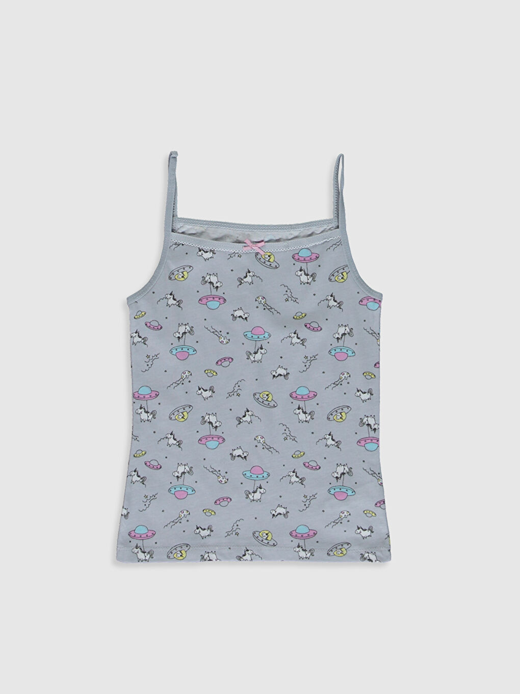 Pembe Kare Yaka Baskılı Askılı Kız Çocuk Atlet 2'li-3