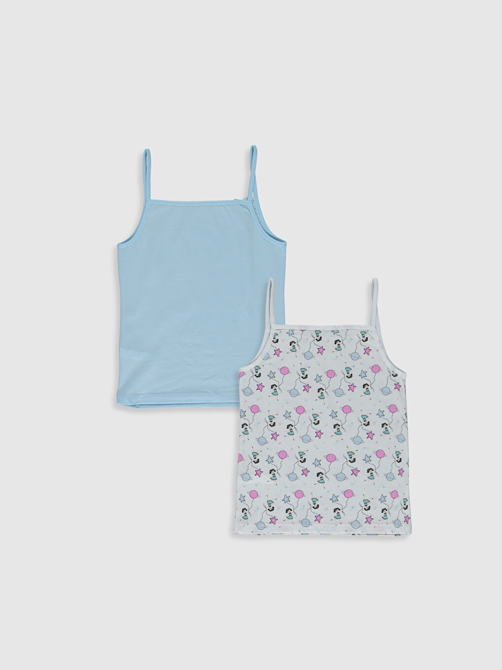 Square Collar Printed Strappy Girls' Vest 2 Pack-1