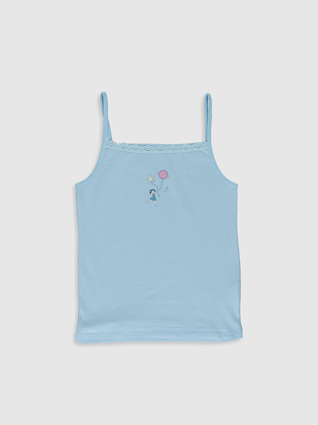 Square Collar Printed Strappy Girls' Vest 2 Pack-2