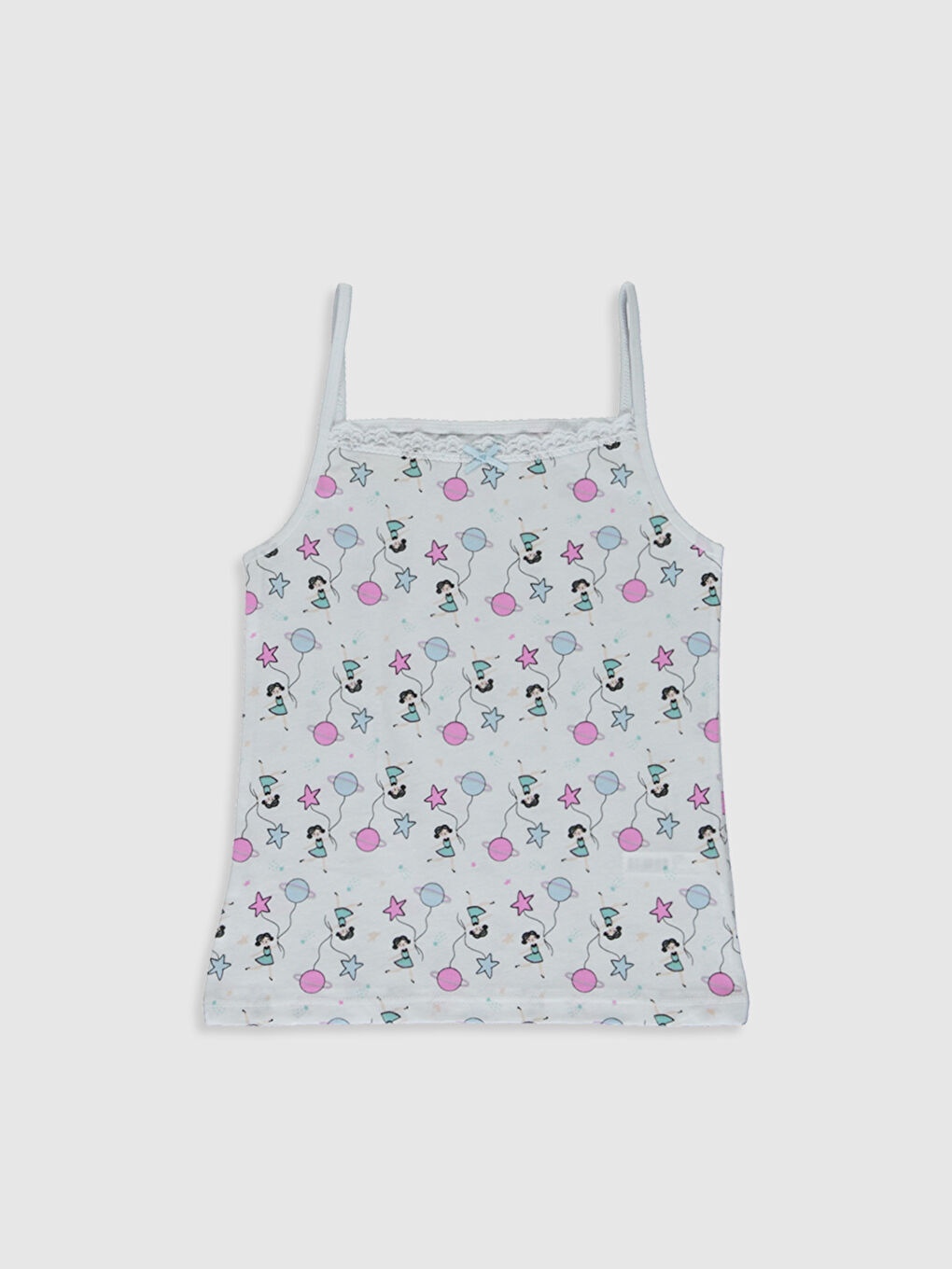 Square Collar Printed Strappy Girls' Vest 2 Pack-3