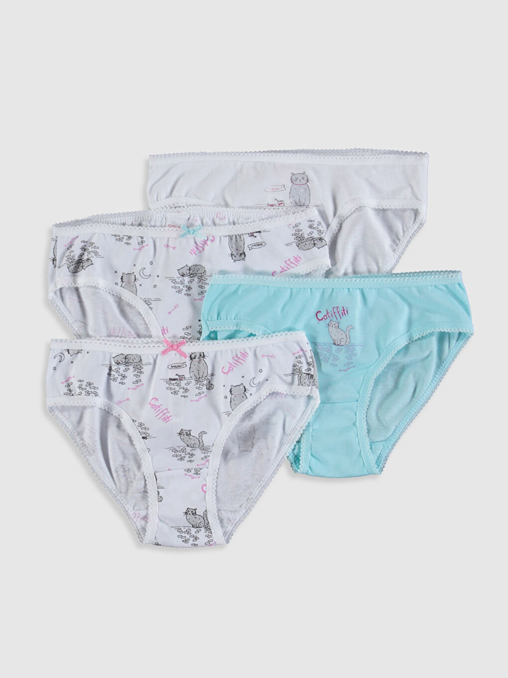 Beyaz Baskılı Pamuklu Kız Çocuk Külot 4'lü