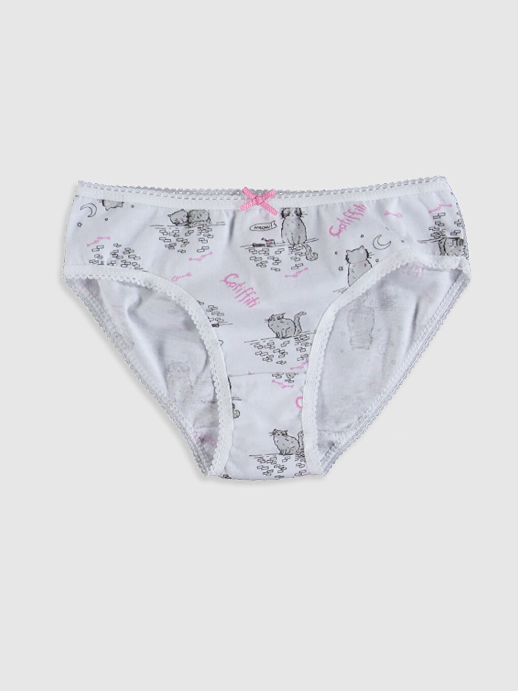 Beyaz Baskılı Pamuklu Kız Çocuk Külot 4'lü-3