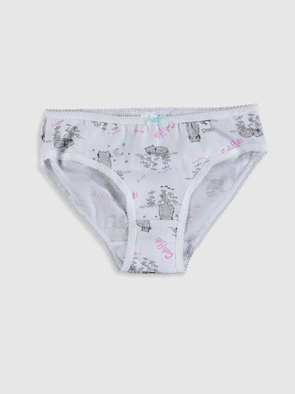 Beyaz Baskılı Pamuklu Kız Çocuk Külot 4'lü-4