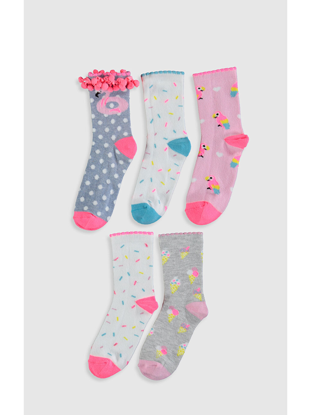 Mavi Desenli Kız Çocuk Soket Çorap 5'li-1