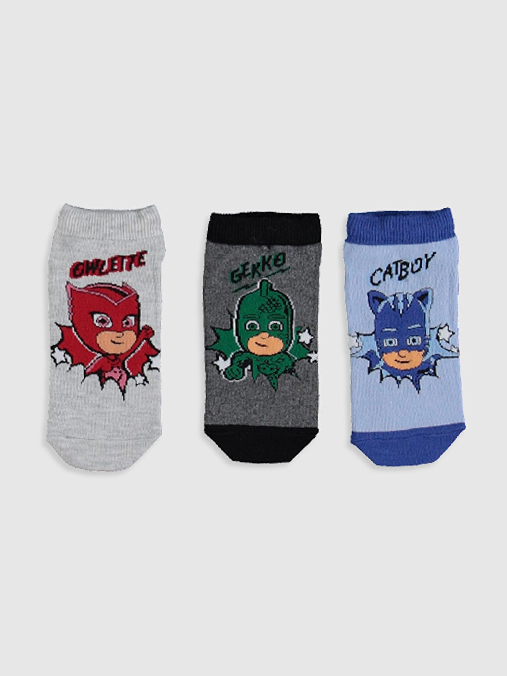 Karışık Pijamaskeliler Desenli Erkek Çocuk Patik Çorap 3'lü-1