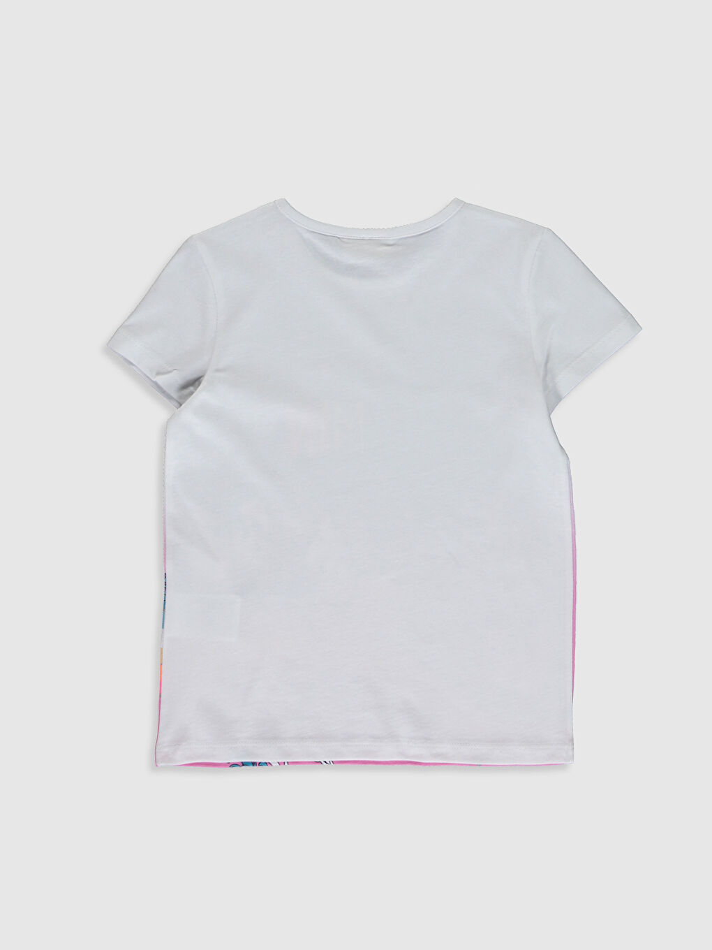 Beyaz Bisiklet Yaka Kısa Kollu Kız Çocuk Tişört-1