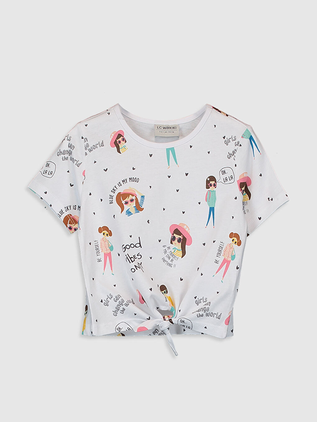 Beyaz Bisiklet Yaka Kısa Kollu Kız Çocuk Tişört