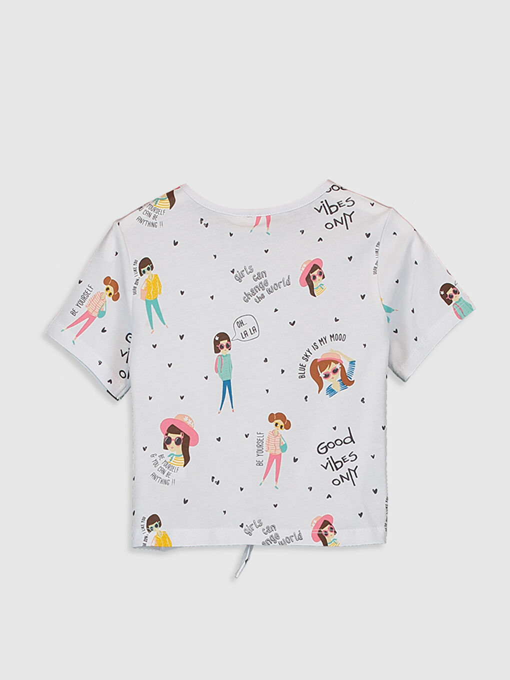 Beyaz Bisiklet Yaka Kısa Kollu Kız Çocuk Tişört-1