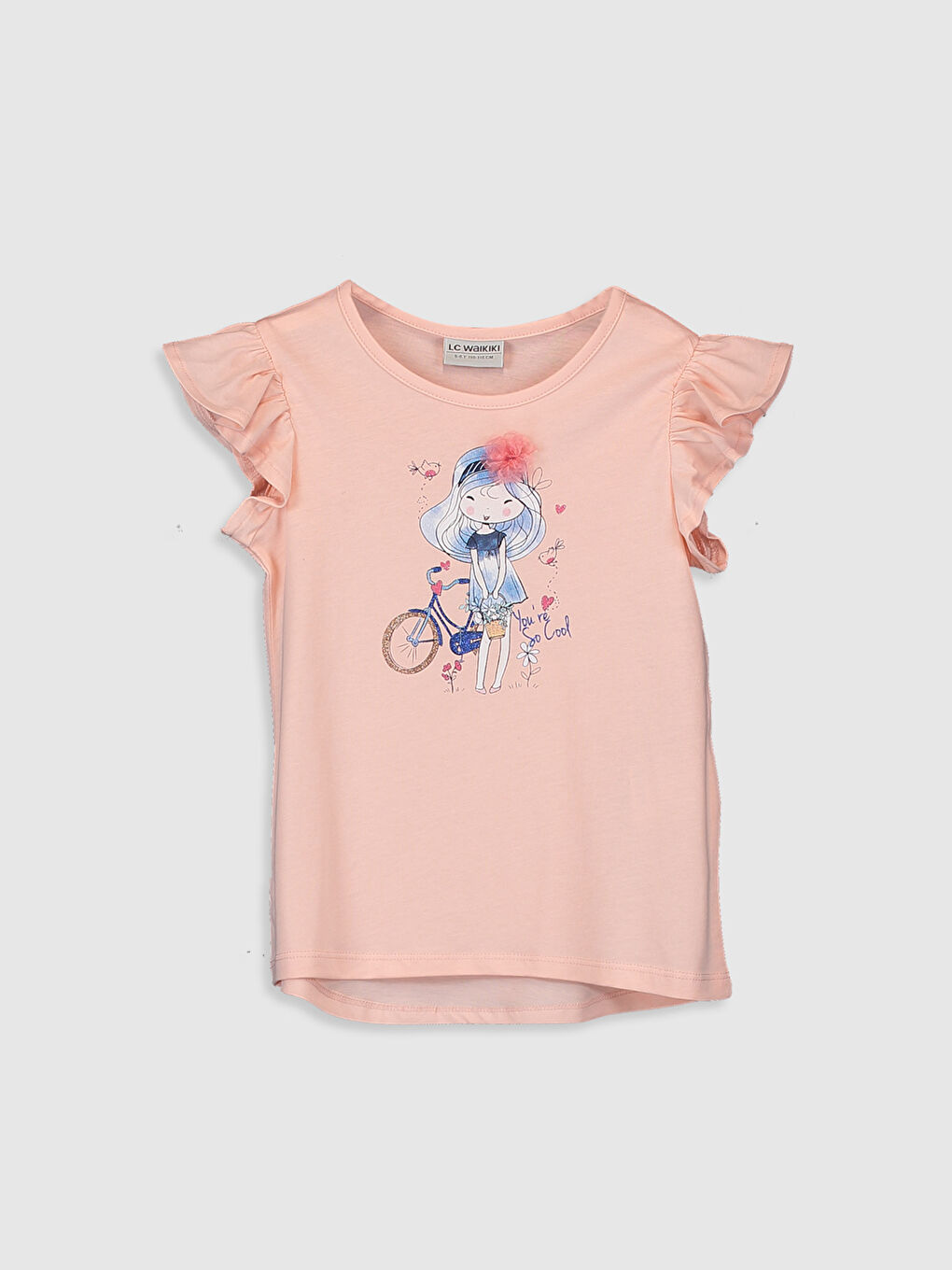 Pembe Bisiklet Yaka Kısa Kollu Kız Çocuk Tişört