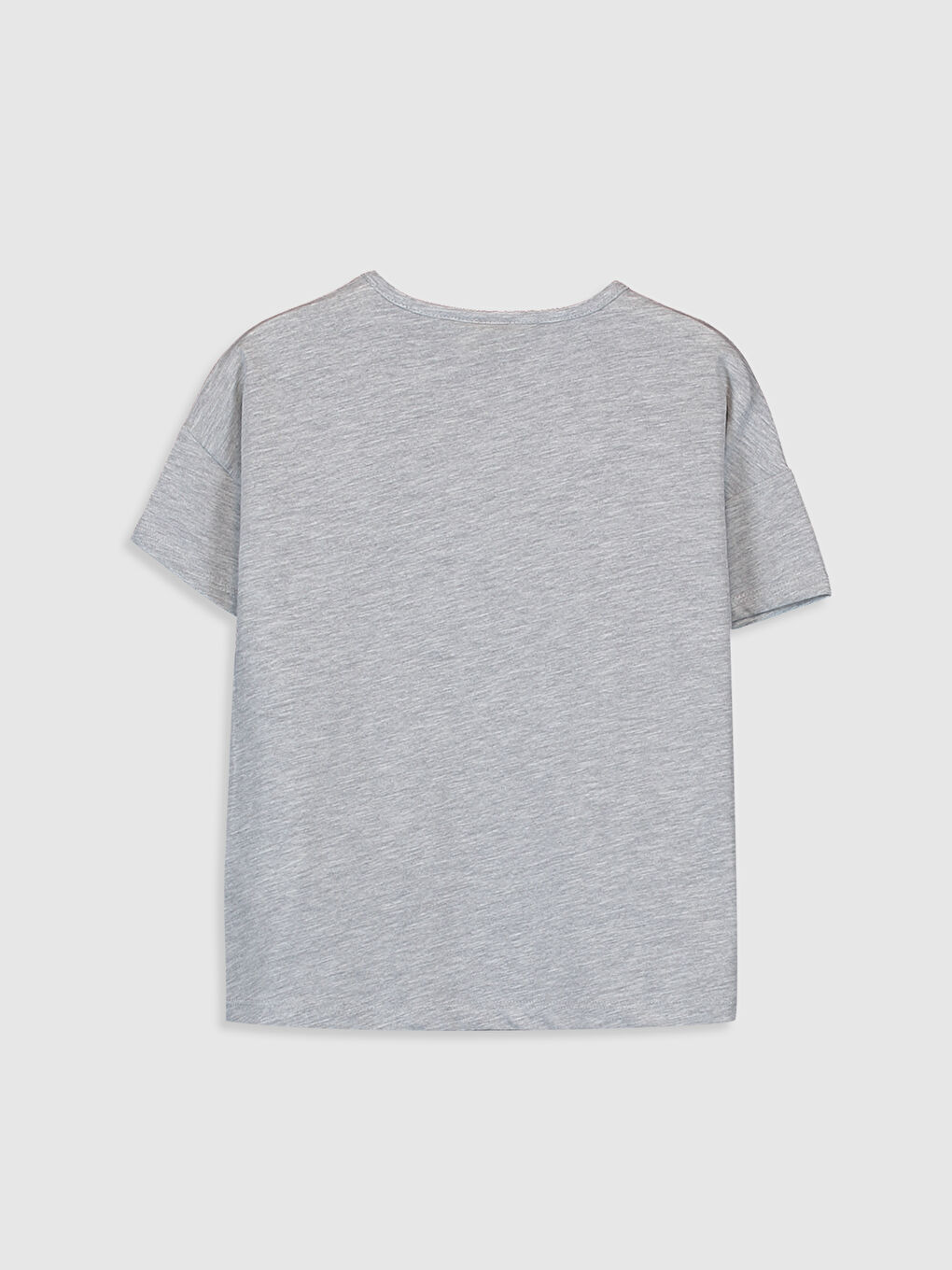 Gri Bisiklet Yaka Kısa Kollu Kız Çocuk Tişört-1