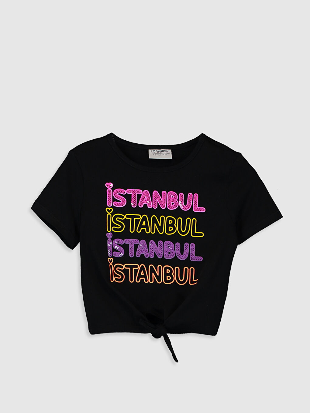 Siyah Bisiklet Yaka Kısa Kollu Kız Çocuk Tişört