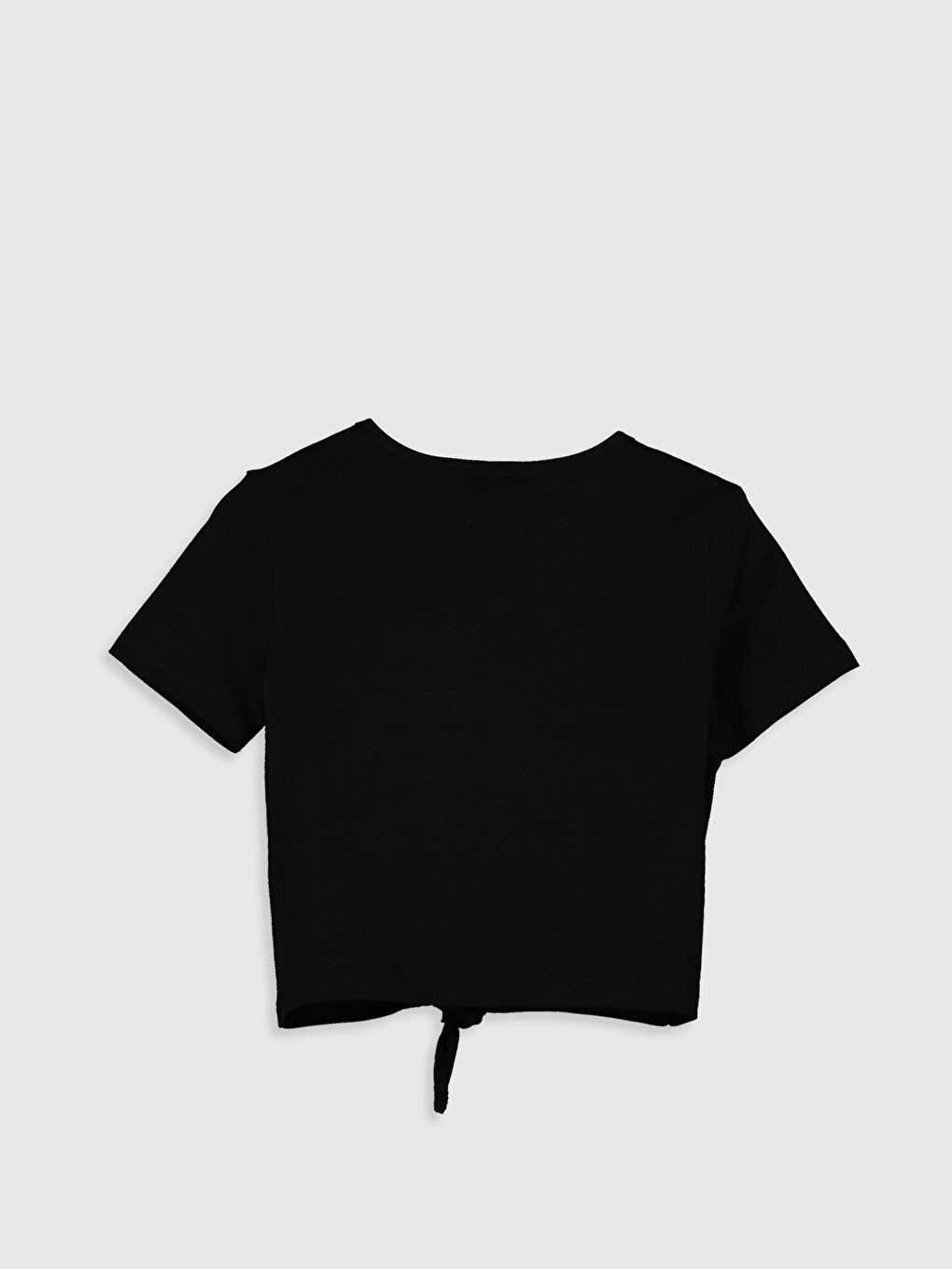 Siyah Bisiklet Yaka Kısa Kollu Kız Çocuk Tişört-1