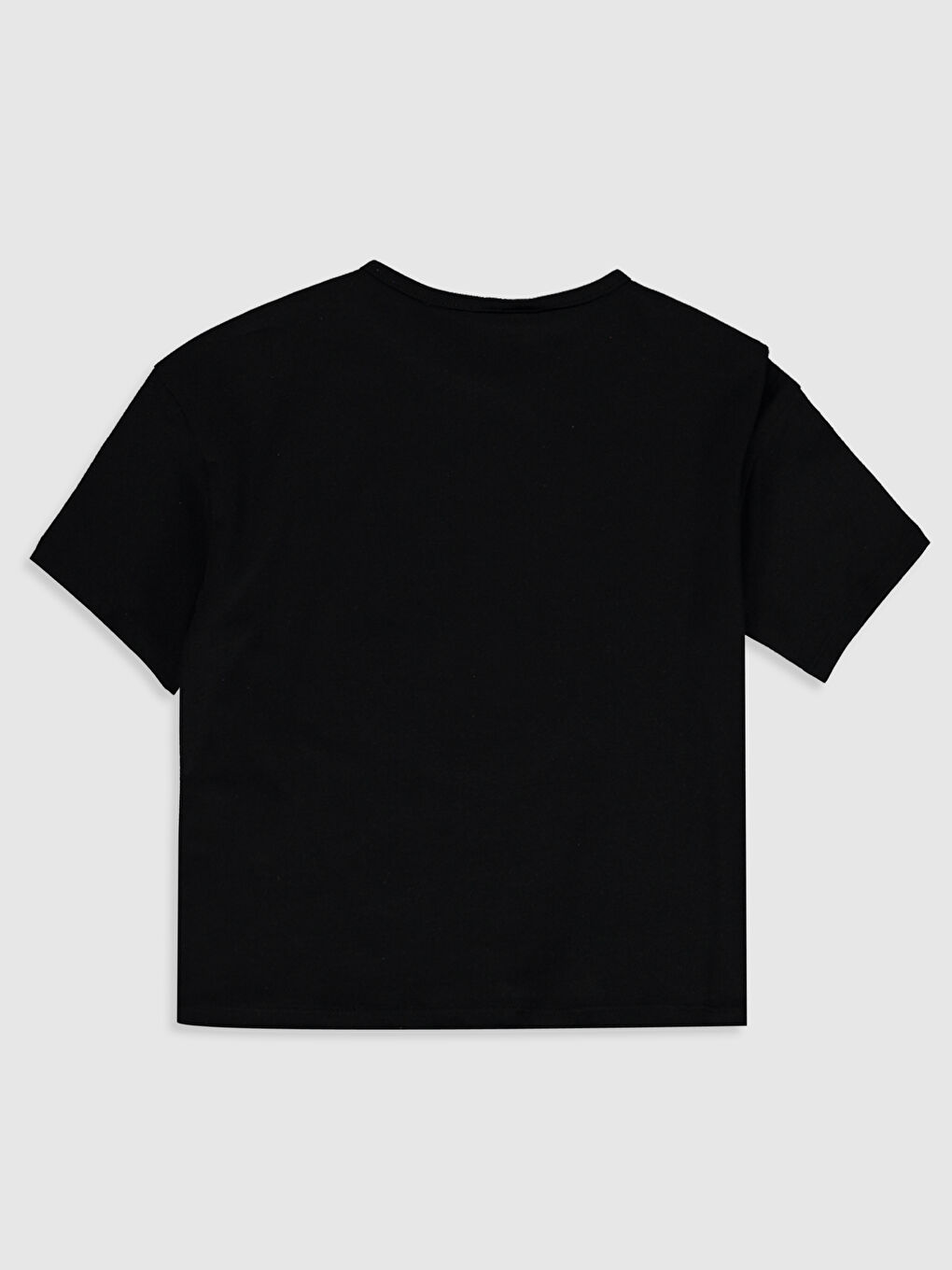 Siyah Bisiklet Yaka Kısa Kollu Kız Çocuk Tişört-1