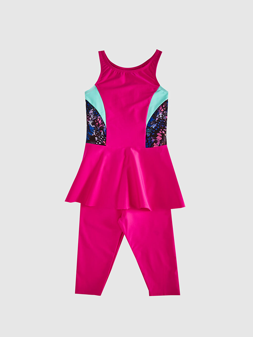 Fuşya Esnek Kumaş Kız Çocuk Etekli Mayo ve Tayt