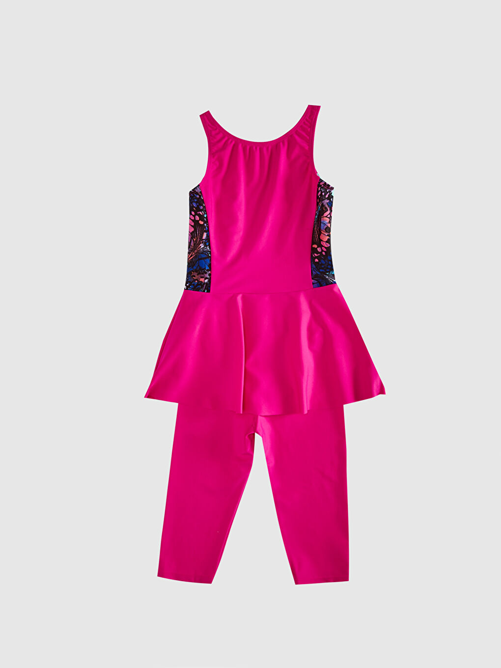 Fuşya Esnek Kumaş Kız Çocuk Etekli Mayo ve Tayt-1