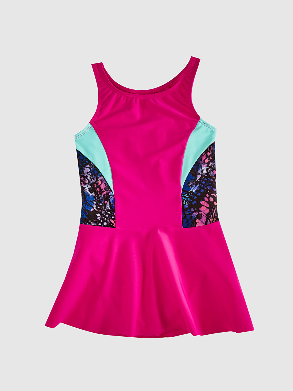 Fuşya Esnek Kumaş Kız Çocuk Etekli Mayo ve Tayt-2