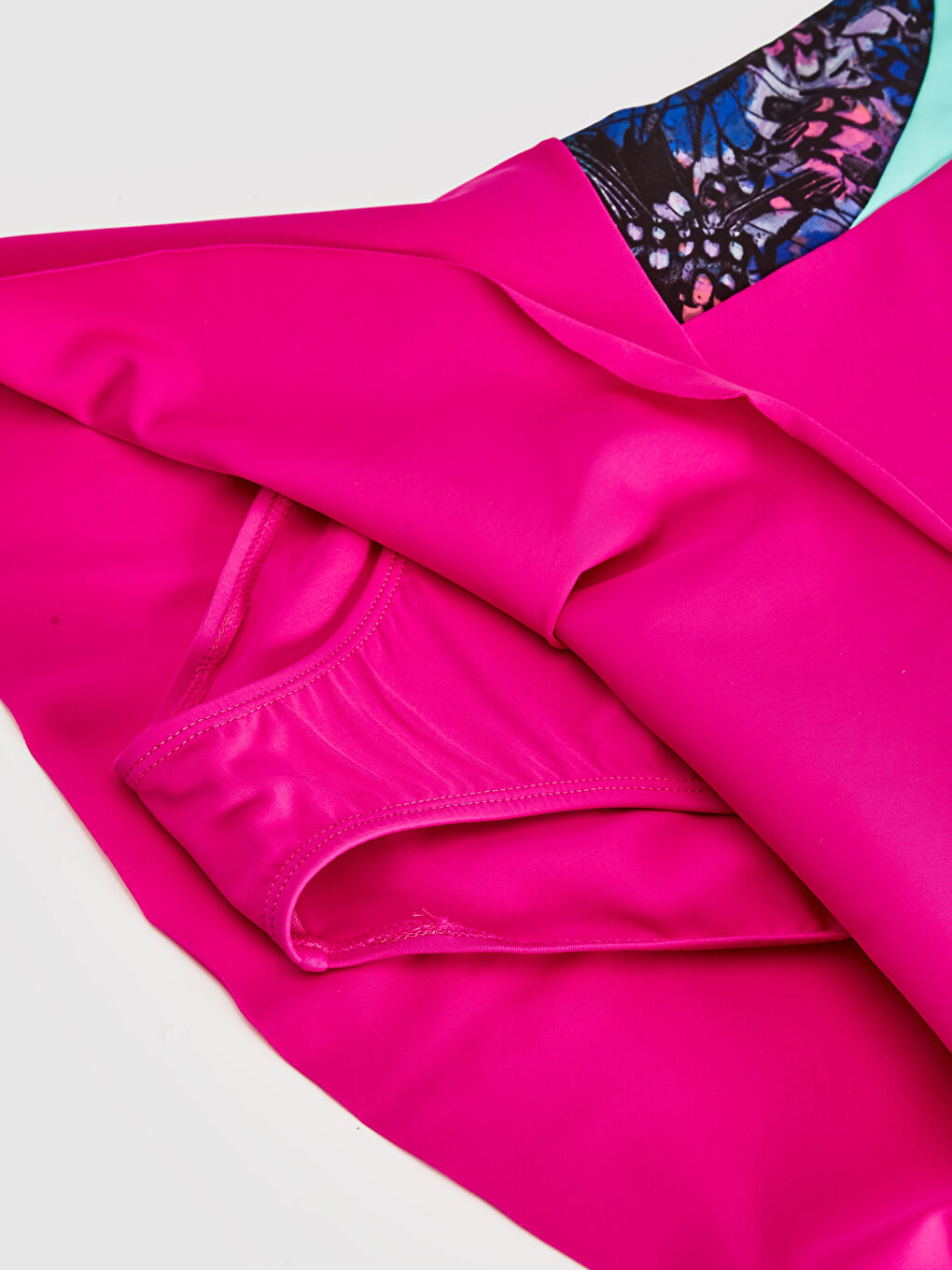 Fuşya Esnek Kumaş Kız Çocuk Etekli Mayo ve Tayt-5