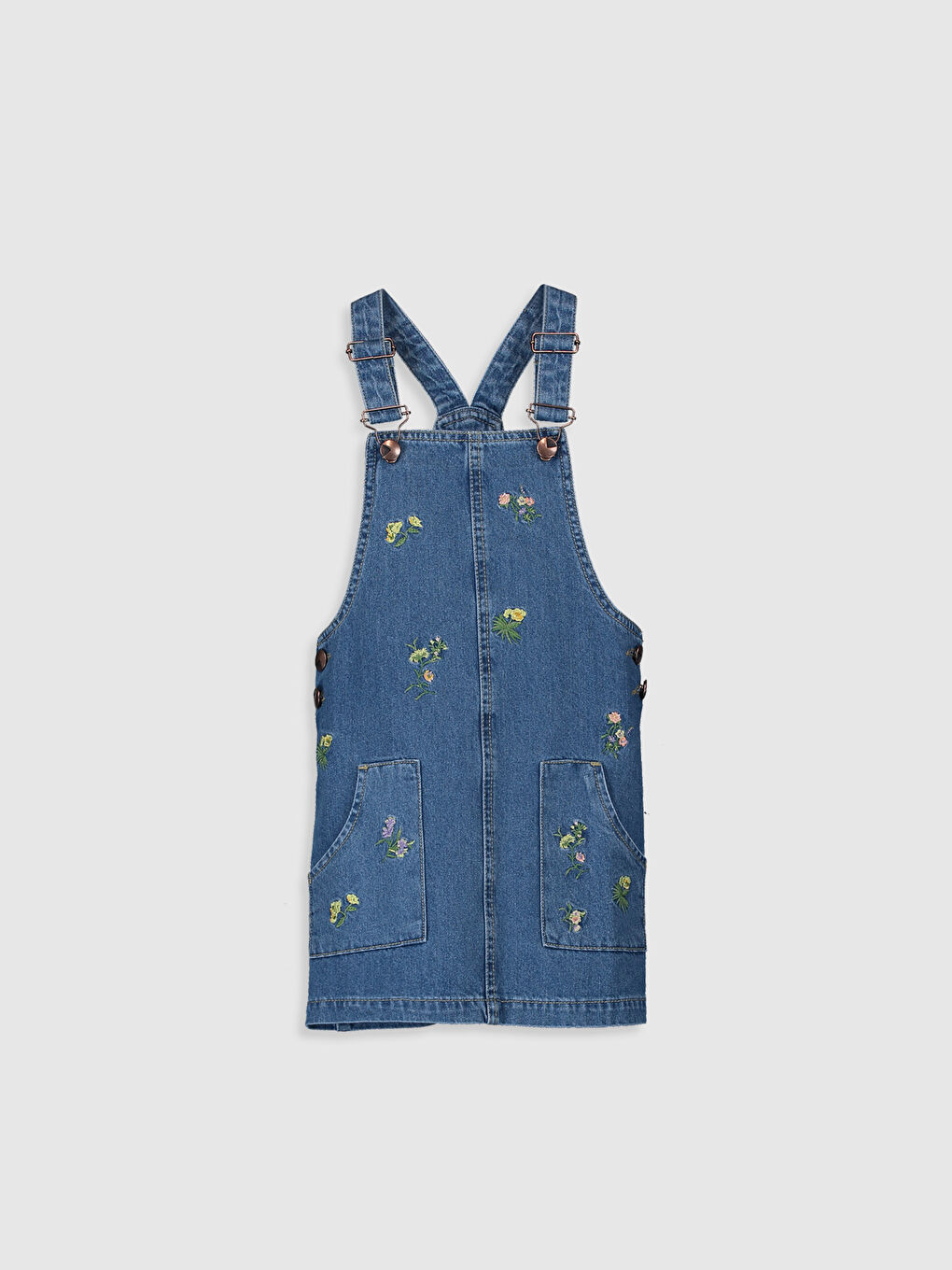 İndigo Kız Çocuk Nakışlı Jean Elbise