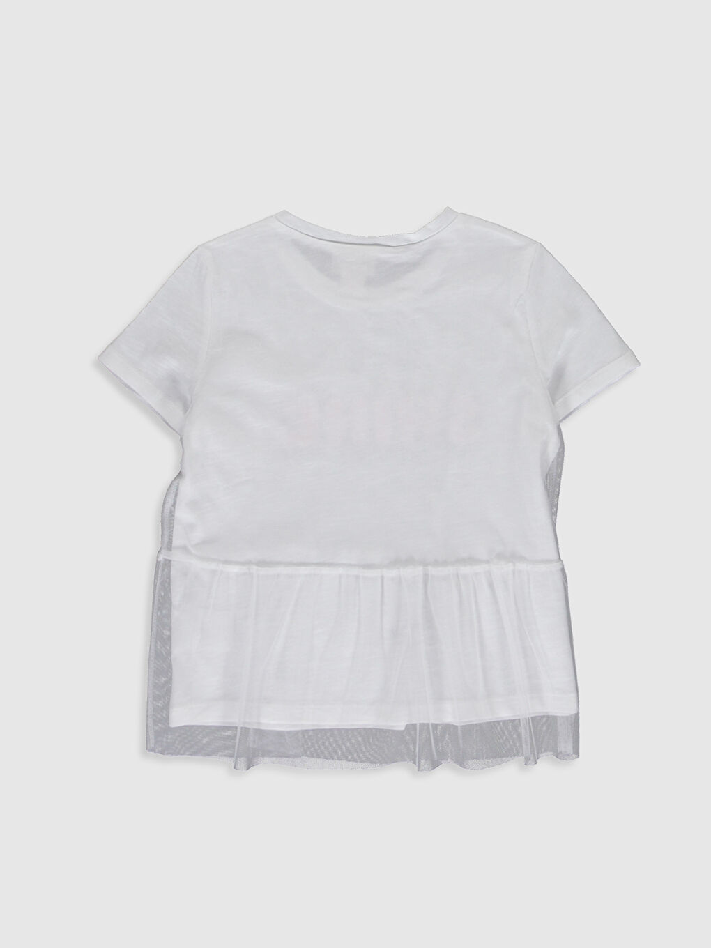 Beyaz Bisiklet Yaka Baskılı Kısa Kollu Kız Çocuk Tişört-2