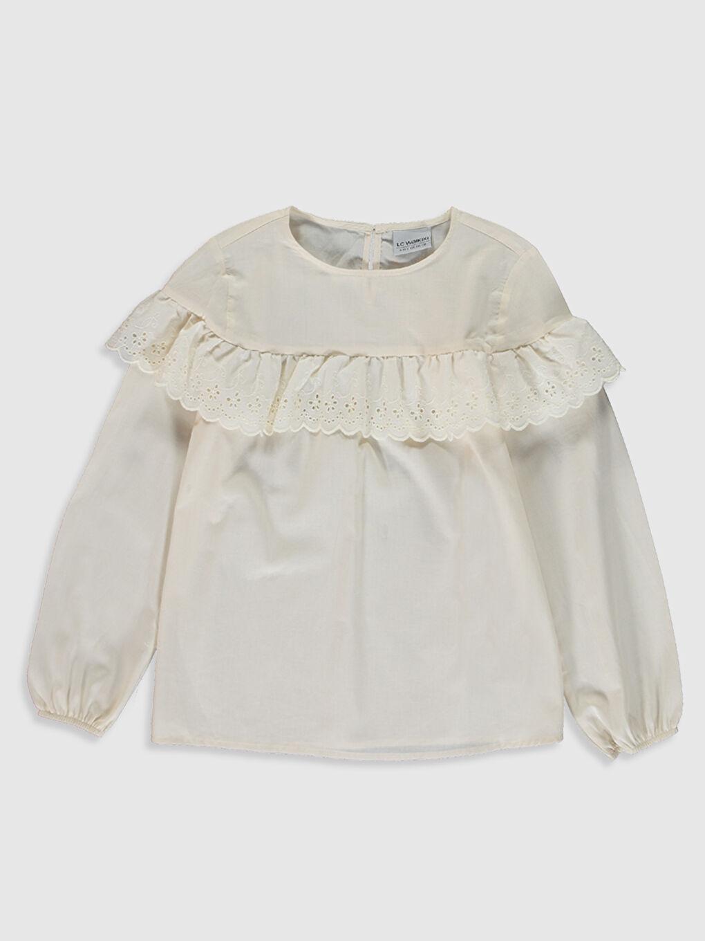 Ekru Bisiklet Yaka Uzun Kollu Kız Çocuk Bluz