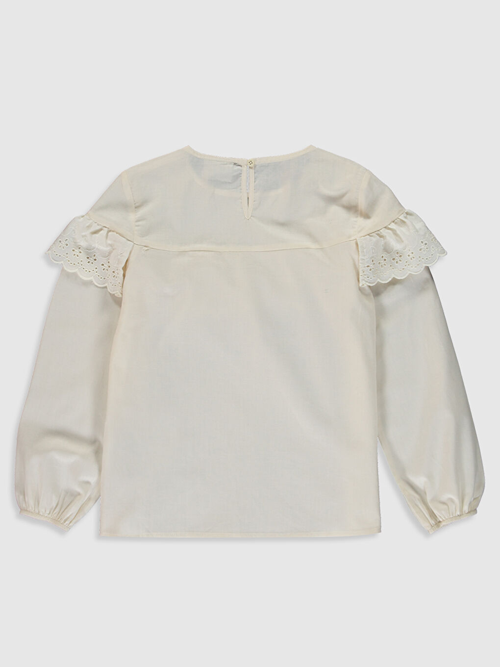 Ekru Bisiklet Yaka Uzun Kollu Kız Çocuk Bluz-1
