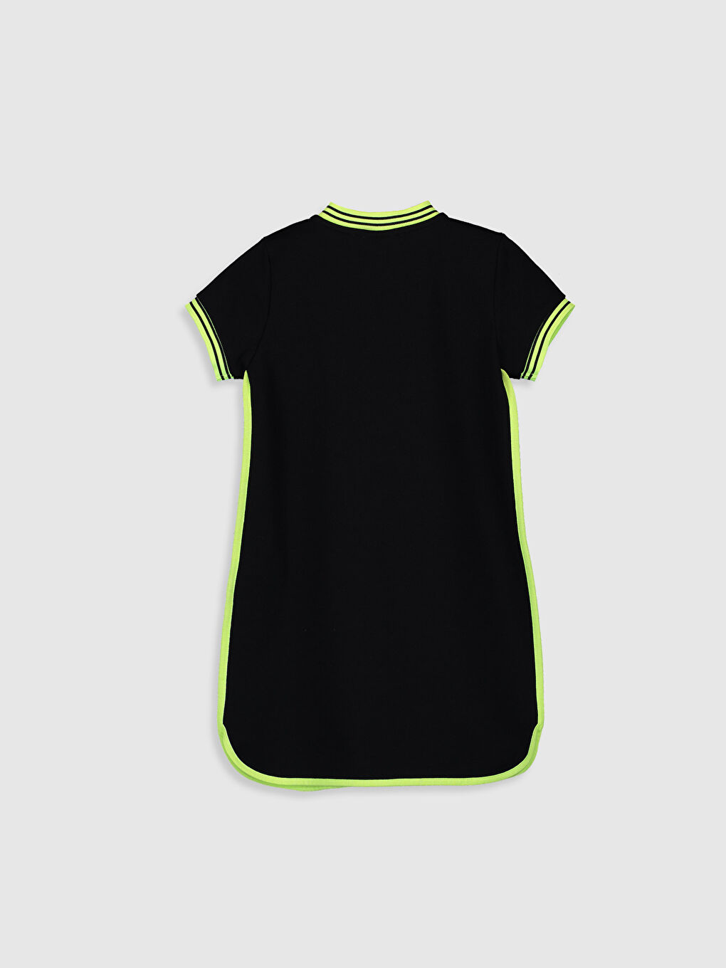 Siyah Yakası Fermuarlı Basic Kısa Kollu Kız Çocuk Elbise-1