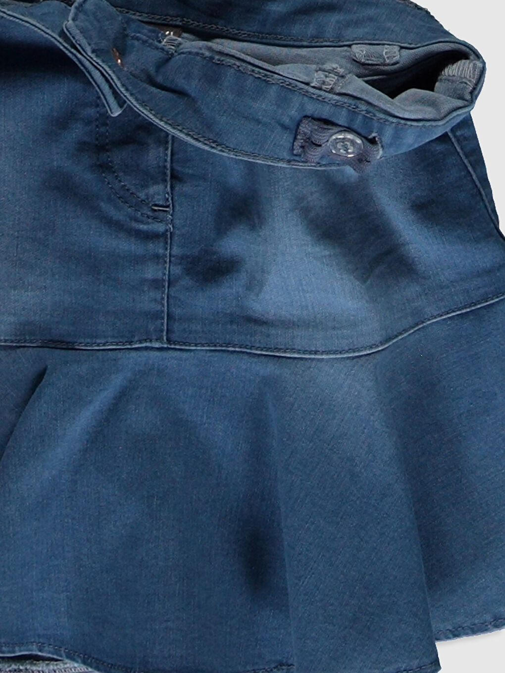 Jupe en jean froncée à taille élastiquée pour fille-2