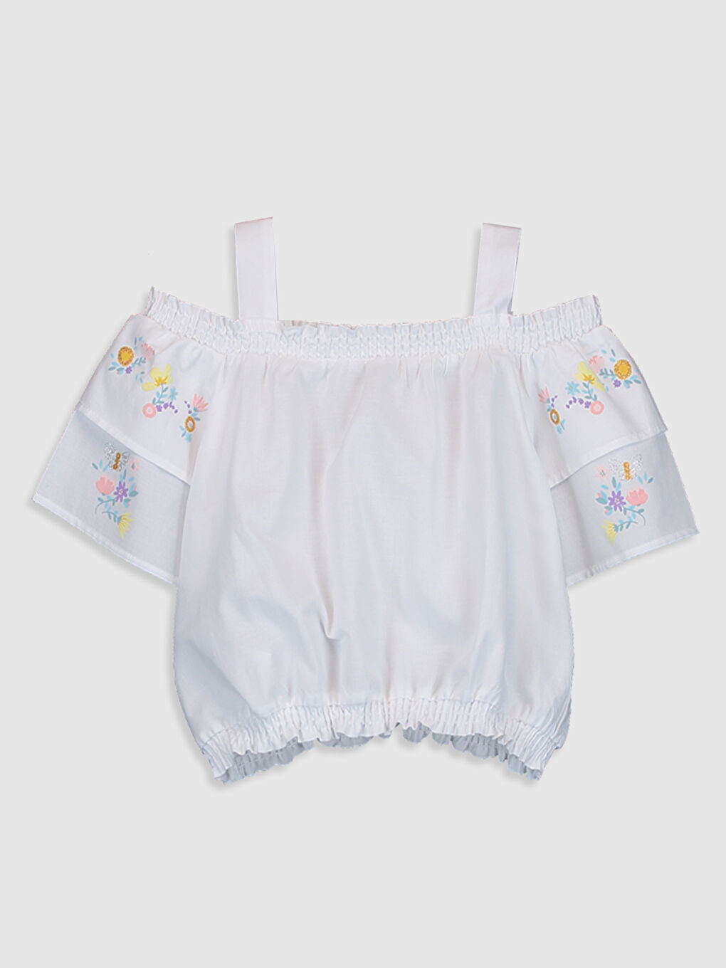 Boat Neck Short Sleeve Girls' Blouse-1