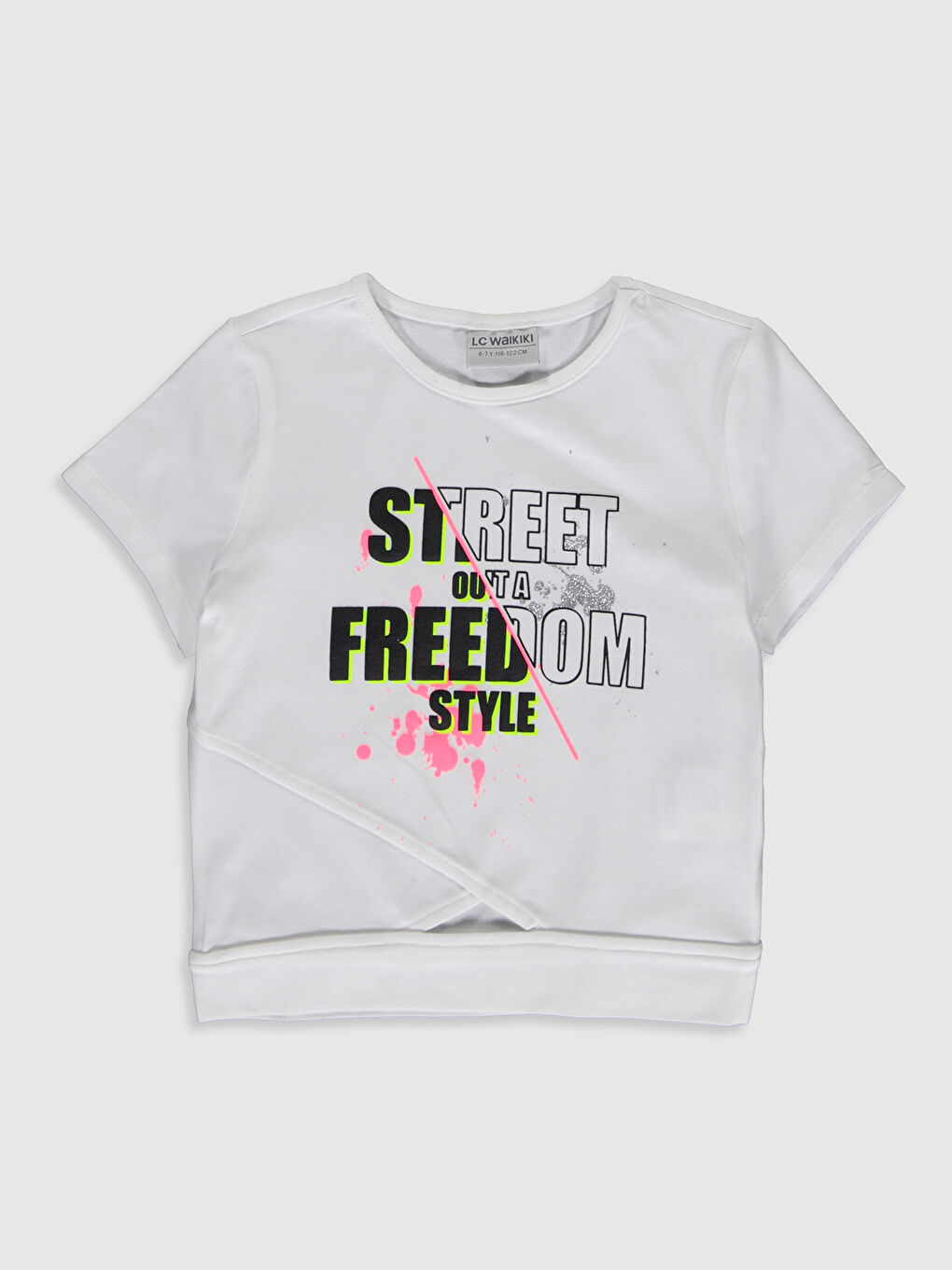 Beyaz Bisiklet Yaka Kısa Kollu Kız Çocuk Tişört