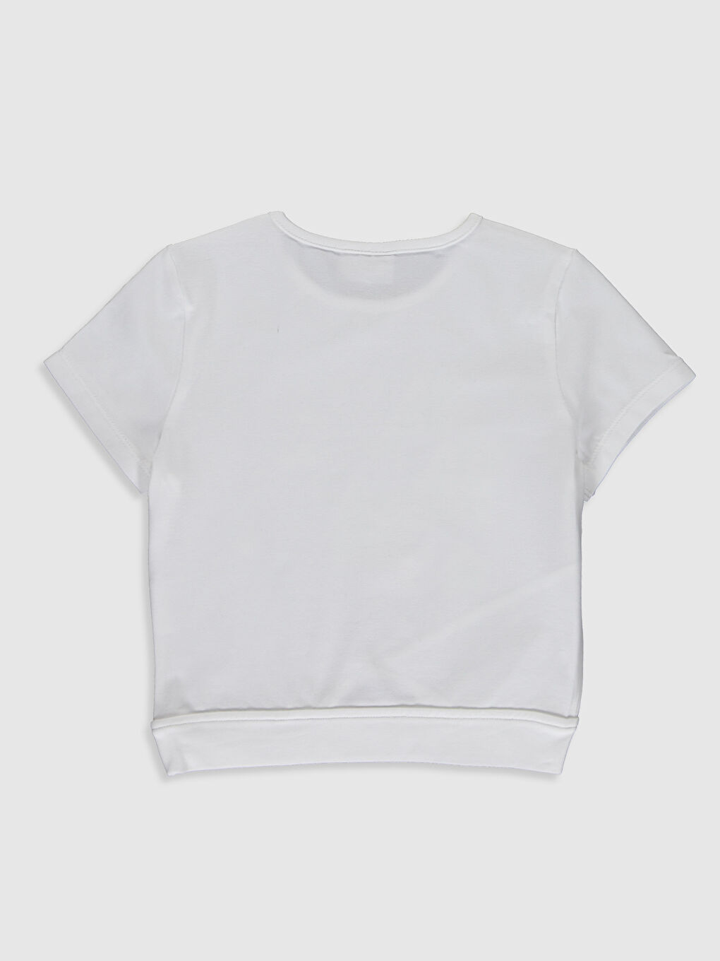 Beyaz Bisiklet Yaka Kısa Kollu Kız Çocuk Tişört-1