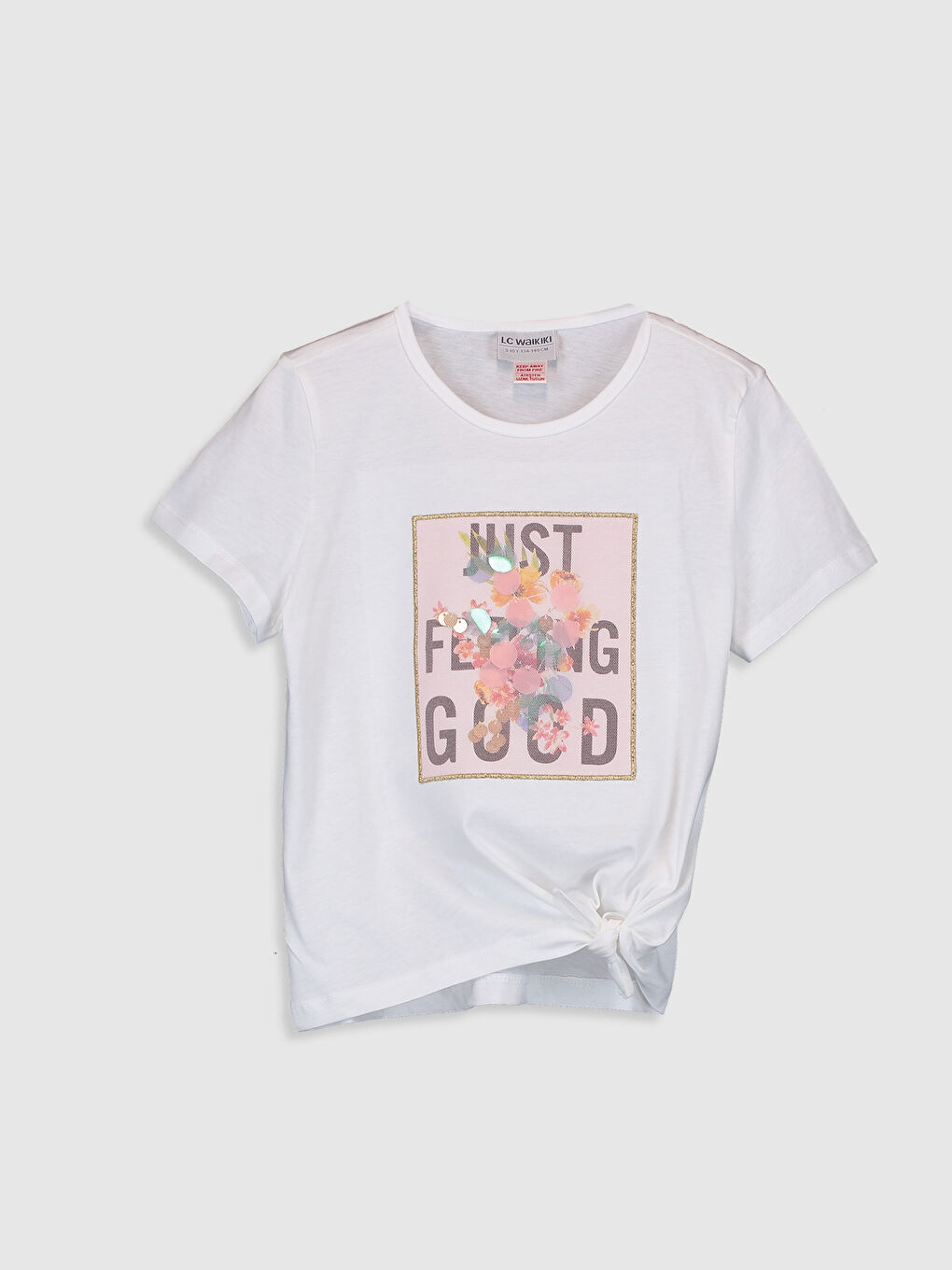 Beyaz Bisiklet Yaka Kısa Kollu Kız Çocuk Tişört