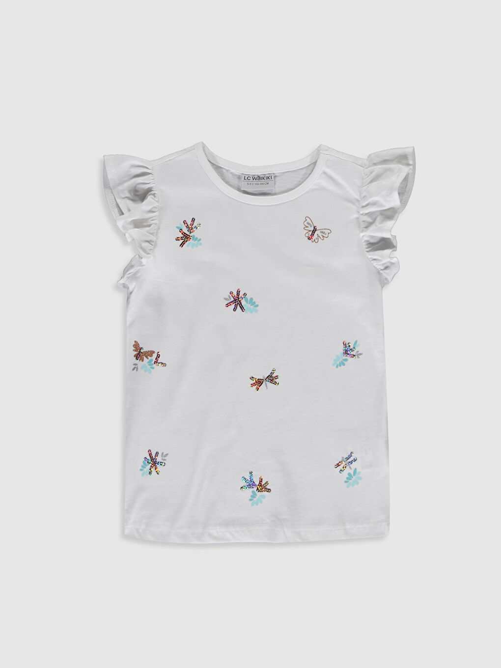 Beyaz Bisiklet Yaka Kısa Kollu Kız Çocuk Tişört