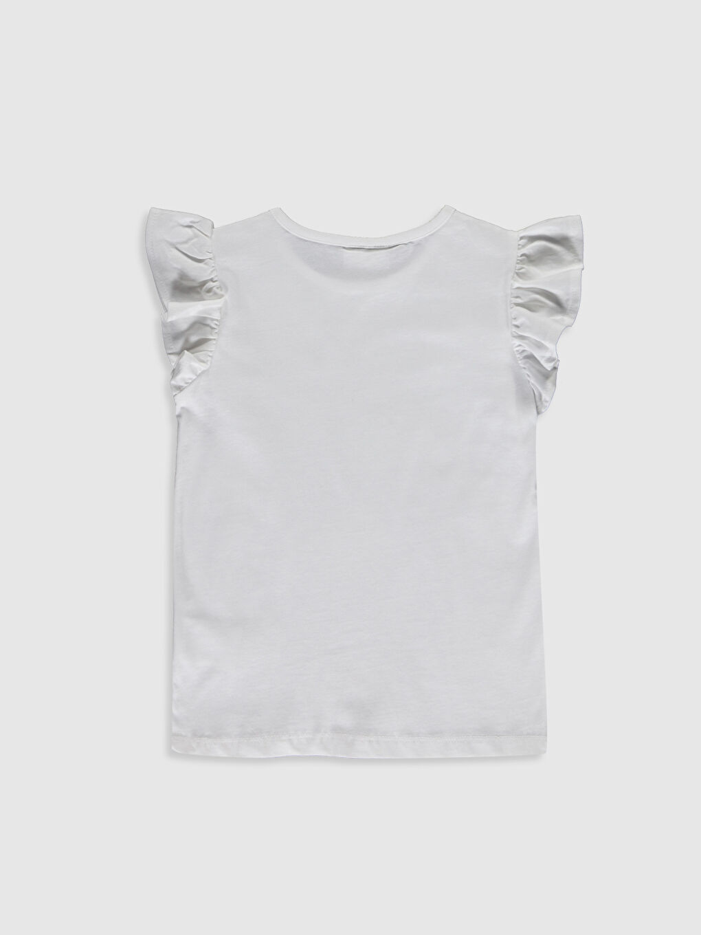 Beyaz Bisiklet Yaka Kısa Kollu Kız Çocuk Tişört-1